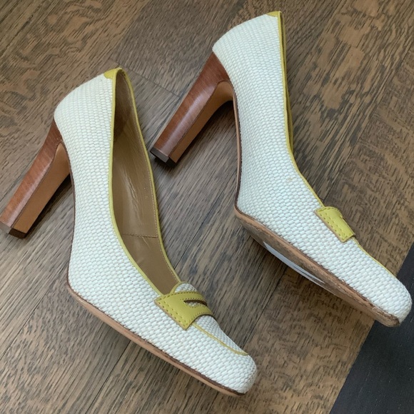 Vintage VALENTINO GARAVANI Raffia Leather Cream Wood Heels Size 41 Authentic - Picture 16 of 16